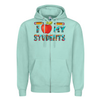 Seafoam i love my students with pen and Zipper Hoodie - Artiststas