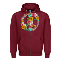 Burgundy floral peace sign with gemstone Zipper Hoodie - Artiststas