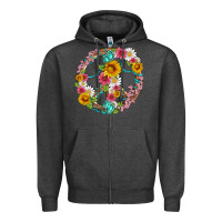 Charcoal Heather floral peace sign with gemstone Zipper Hoodie - Artiststas