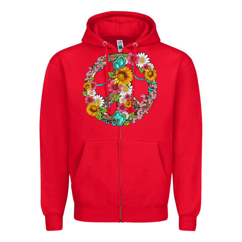 Floral Peace Sign With Gemstone Zipper Hoodie by Artiststas | Teevron