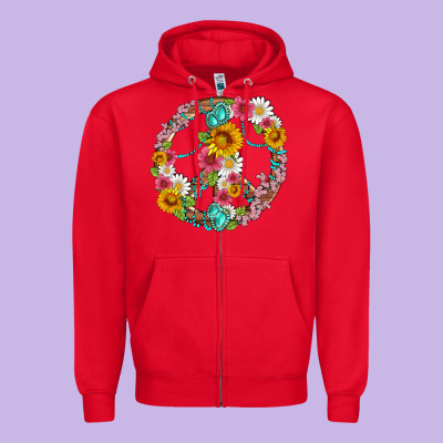 Floral Peace Sign With Gemstone Zipper Hoodie Designed By Artiststas