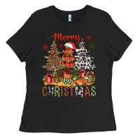 Black Merry Christmas with western trees Ladies Tee - NancyCooperArtShop