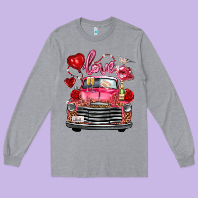 Western Valentines Day Truck Love Bird Letter Long Sleeve Tee Designed By Fadigitalartstudio
