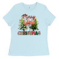 Baby Blue Merry Christmas flamingo Ladies Tee - texasbilliewilder