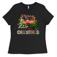 Black Merry Christmas flamingo Ladies Tee - texasbilliewilder