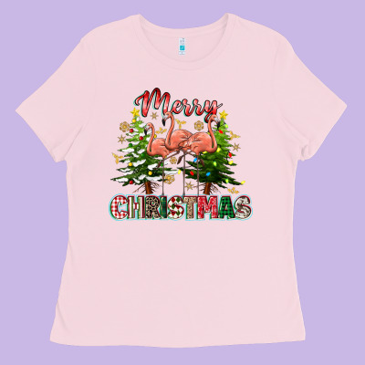 Merry Christmas Flamingo Ladies Tee Designed By Texasbilliewilder
