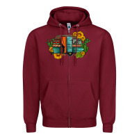 Burgundy caravan sunflowers and cactus Zipper Hoodie - Artiststas