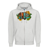 Dove Grey caravan sunflowers and cactus Zipper Hoodie - Artiststas