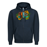 Navy caravan sunflowers and cactus Zipper Hoodie - Artiststas