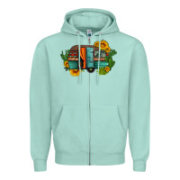 Seafoam caravan sunflowers and cactus Zipper Hoodie - Artiststas