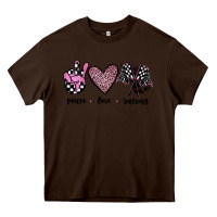 Chocolate Brown peace love racing Heavy Core Tee - JahusDesignShop