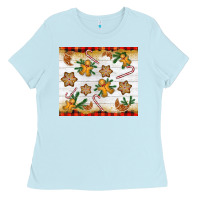 Baby Blue Christmas gingerbread cookies and candy cane Ladies Tee - NancyCooperArtShop