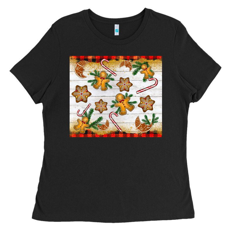 Christmas Gingerbread Cookies And Candy Cane Ladies Tee by NancyCooperArtShop | Teevron