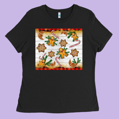 Christmas Gingerbread Cookies And Candy Cane Ladies Tee Designed By Nancycooperartshop