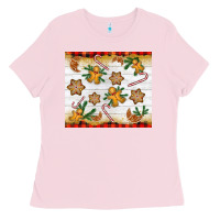 Bubblegum Pink Christmas gingerbread cookies and candy cane Ladies Tee - NancyCooperArtShop