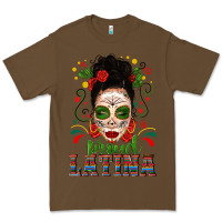 Cacao Proud Latina Skull Girl Messy Bun Premium Tee - texasbilliewilder