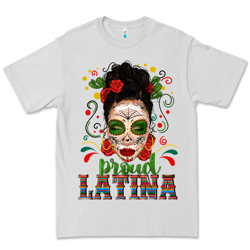 Proud Latina Skull Girl Messy Bun Premium Tee by texasbilliewilder | Teevron