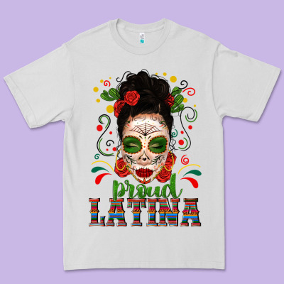 Proud Latina Skull Girl Messy Bun Premium Tee Designed By Texasbilliewilder
