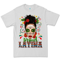 Dove Grey Proud Latina Skull Girl Messy Bun Premium Tee - texasbilliewilder