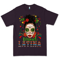 Plum Proud Latina Skull Girl Messy Bun Premium Tee - texasbilliewilder