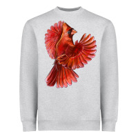 Heather Grey Flying Northern Cardinal Bird Heavyweight Sweatshirt - LillyAllenDesigns