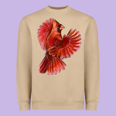 Flying Northern Cardinal Bird Heavyweight Sweatshirt Designed By Lillyallendesigns