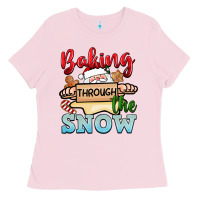 Bubblegum Pink Baking through the snow Ladies Tee - NancyCooperArtShop