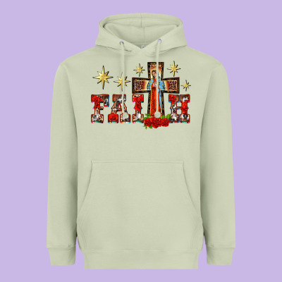 Faith Our Lady Of Guadalupe Cross Heavyweight Hoodie Designed By Barkaloodesign