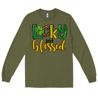 Army Green St. Patrick's Lucky and blessed Long Sleeve Tee - OliviaCreatesArt