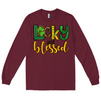Burgundy St. Patrick's Lucky and blessed Long Sleeve Tee - OliviaCreatesArt