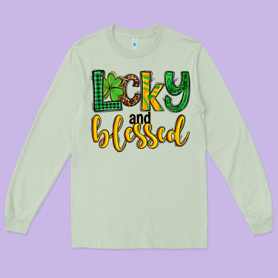 St. Patrick's Lucky And Blessed Long Sleeve Tee Designed By Oliviacreatesart