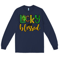 Navy St. Patrick's Lucky and blessed Long Sleeve Tee - OliviaCreatesArt