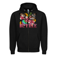 Black be free with butterfly and cactus flowers Zipper Hoodie - Artiststas