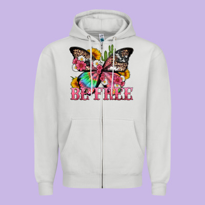 Be Free With Butterfly And Cactus Flowers Zipper Hoodie Designed By Artiststas