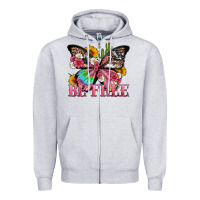 Heather Grey be free with butterfly and cactus flowers Zipper Hoodie - Artiststas