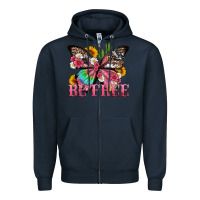 Navy be free with butterfly and cactus flowers Zipper Hoodie - Artiststas
