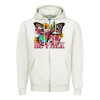 Oatmeal Heather be free with butterfly and cactus flowers Zipper Hoodie - Artiststas