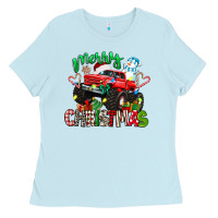 Baby Blue merry christmas monster truck Ladies Tee - texasbilliewilder