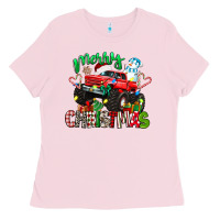 Bubblegum Pink merry christmas monster truck Ladies Tee - texasbilliewilder
