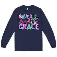Navy Easter Day Saved by his grace Long Sleeve Tee - OliviaCreatesArt