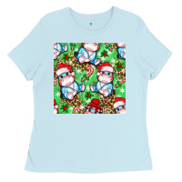 Baby Blue Christmas cute hippo sitting Ladies Tee - NancyCooperArtShop