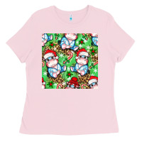 Bubblegum Pink Christmas cute hippo sitting Ladies Tee - NancyCooperArtShop