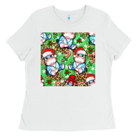 White Christmas cute hippo sitting Ladies Tee - NancyCooperArtShop