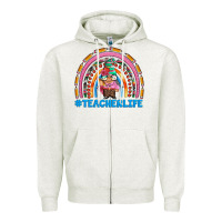 Oatmeal Heather teacherlife and teacher gnome rainbow Zipper Hoodie - Artiststas