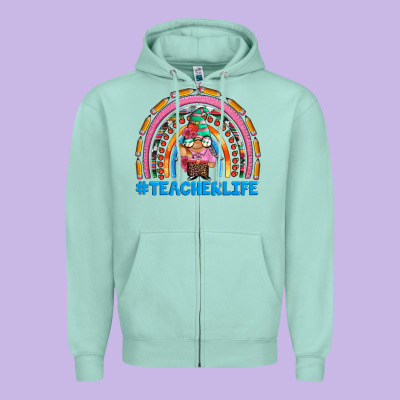 Teacherlife And Teacher Gnome Rainbow Zipper Hoodie Designed By Artiststas