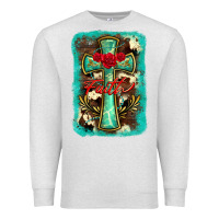 Oatmeal Heather cross faith background Premium Sweatshirt - BarkalooDesign