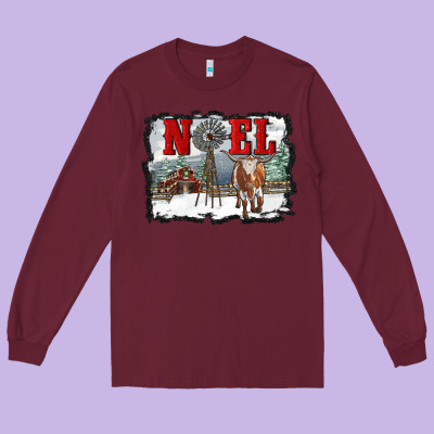 Noel With Windmill And Farm Long Sleeve Tee Designed By Ranaportraitstore