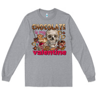 Heather Grey Skull chocolate is my Valentine Long Sleeve Tee - FaDigitalArtStudio