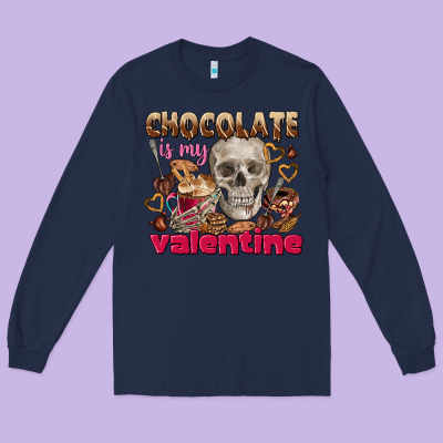 Skull Chocolate Is My Valentine Long Sleeve Tee Designed By Fadigitalartstudio
