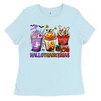 Baby Blue hallothanksmas coffee cups Ladies Tee - texasbilliewilder